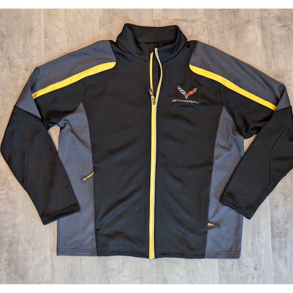 Corvette Stingray Performance Racing Jacket Black Yellow Full Zip Fleece Mens XL